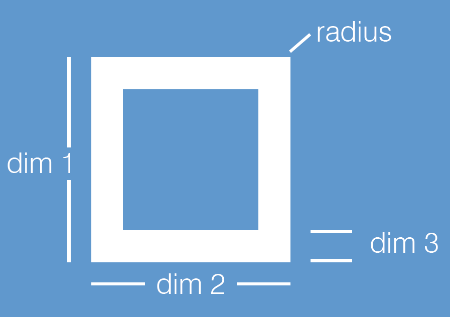 Aluminium square tube 25.4mm x 25.4mm x 1.22mm anodised cross-section diagram