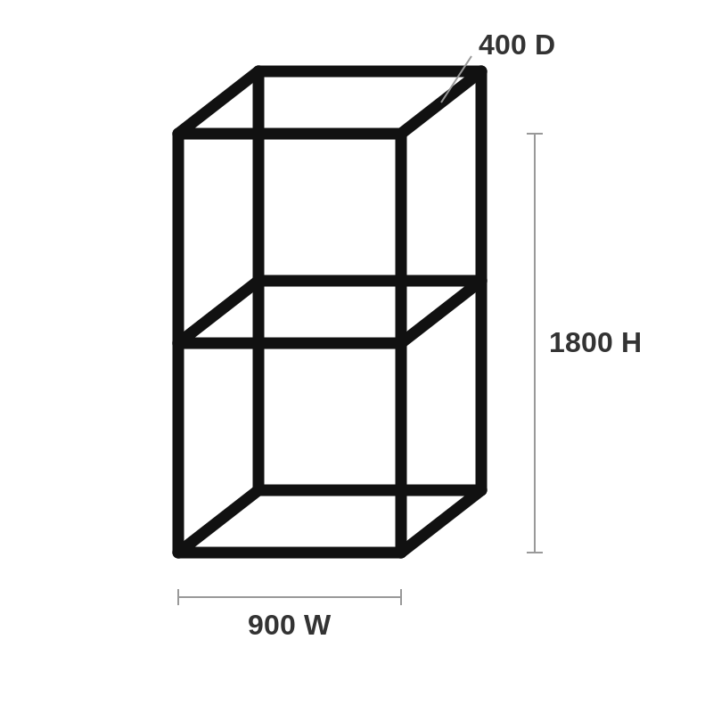 Qubelok shelving storage unit kit 900 x 400 x 1800mm 3-tier diagram